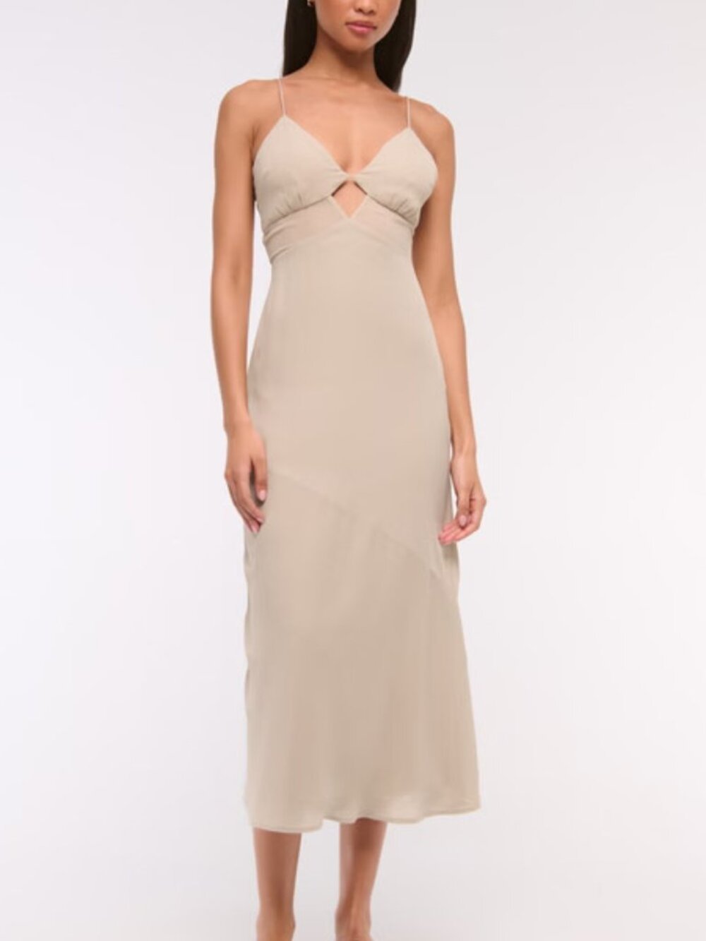 Abercrombie Tie-Back Sheer Slip Midi Dress Tan Brown—XL NWT